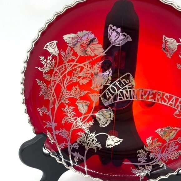 Vintage Viking Ruby Red Glass Footed Plate - Picture 2 of 8